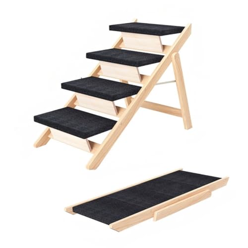 ペット用はしご、折りたたみ式、調節可能、軽量、持ち運び可能、収納簡単、耐久性、滑り止め木製デザイン、ソファ/車に最適、犬/猫に最適 Youlines (階段が4つです)