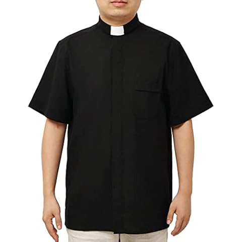 BPURB Men's Tab-Collar Clergy Clerical Shirt for Priest Pastor Preacher Minister Ideal for Church Costume (6X-Large, Black-Short Sleeve) Cover