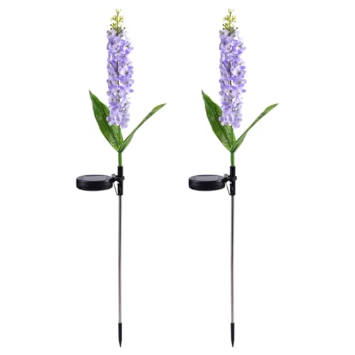 JUCHRZEY Paquete de 2 luces solares de jardín Delphinium IP65 impermeables al aire libre luces solares de flores luz LED solar de Delphinium para jardín/patio/camino/decoración del paisaje