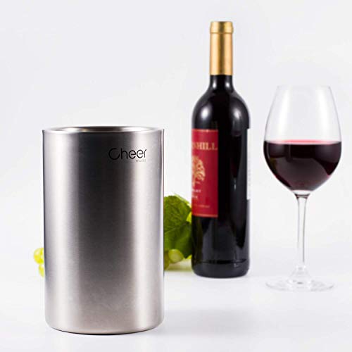 CHEER Wine Chiller Bucket, Stainless Steel Double Walled Iceless Wine Bottle Chiller, Keeps Wine and Champagne Cold Tabletop Stemless Holder 7717-W201-01