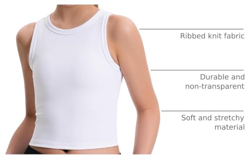 Image of JOCMIC Girls Athletic Tank Tops, Ribbed High Neck Sleeveless Cropped Top | Stretchy Ribbed Fabric, Modest High Neck Cut, Well-Made and Wash Resistant, Suitable for Dance, Gym and Daily