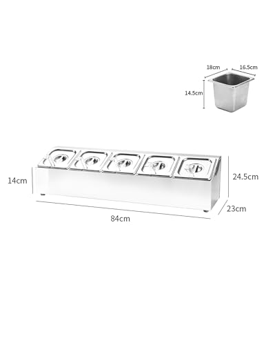 Contenitori per condimenti con padelle e coperchi, dispenser inclinato per un facile accesso a insalate, marmellate, frutta e ingredienti, organizzazione della cucina