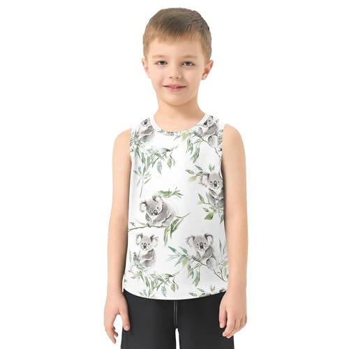 JUNZAN Beauty Koala White Tank Top for Boys Sleeveless Casual Vest Tees Summer Athletic Tshirts for Fitness Travel Swim 3T2