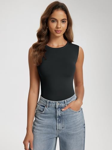 ODODOS Women's Double Layer Sleeveless Tee Ultra-Soft Lightweight Crew Neck Basic T-Shirts Slim Fit Tank Top4