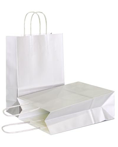 AZOWA Sliver Gift Bags 10 Inch Medium Kraft Paper Bags with Handles (8.7 x 4.3 x 10.6 in, Sliver, 12 Pcs)