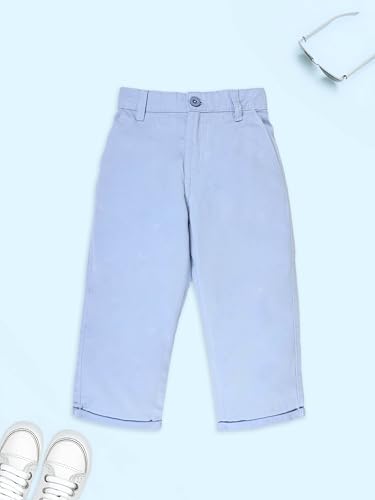 Image of KiddoPanti Boys 100% Cotton Twill Chinos Pant | Comfortable Regular Fit | 2 Side Pocket, 2 Back Pocket | Ankle Length | Back Elasticated Waistband with Button Zip Open Fly