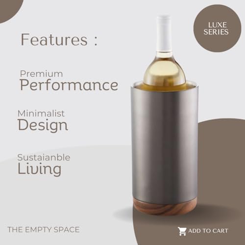 Image of The Empty Space Premium Stainless Steel Double Wall Wine Cooler - Fits Most Standard Sized Bottles. Designed to Keep Bottles Colder for Longer, BPA-Free Designer Barware. Elegant Champagne Chiller