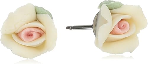 1928 Jewelry Sweet Ivory Porcelain Rose Stud Earrings For Women, Handcrafted Floral Ceramic Design, Vintage-Inspired Fashion Jewelry, Perfect for Weddings & Special Occasions, Made in USA