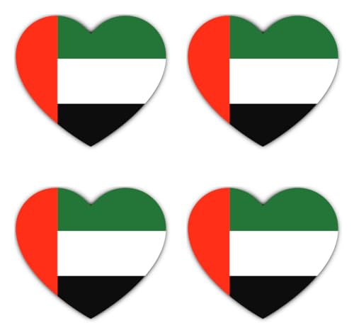 Pegatinas: 100 mm, 4 unidades, diseño de la bandera de los Emiratos Árabes Unidos, juego de 4 pegatinas de vinilo, resistente a la intemperie, 100 mm, 10 cm, coche, portátil, casco,