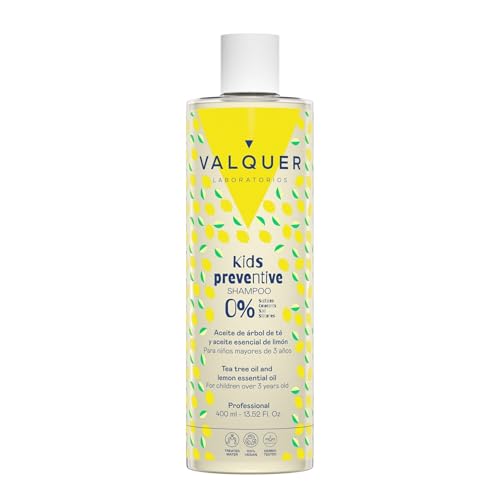 Valquer Champú Preventivo Infantil Fórmula Zero para Niños. Limpia, Purifica y Protege el Cabello. Aporta Frescura con Aceite de Árbol de Té y Limón e Ingredientes Naturales. A partir de 3 Años. 400ml