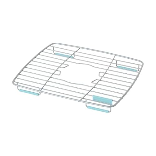 KitchenAid Rust Resistant Small Sink Protector with Non Slip Feet and Center Opening for Sink Stopper and Quick Drying, 10.5 x 12.5 x 1.4 Inch, Mineral Water