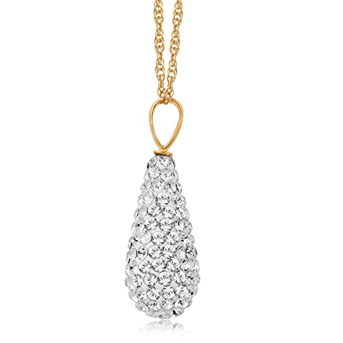 Jewelili Pear Shaped Necklace Pendant in 10K Yellow Gold with 2 MM Round Cubic Zirconia and 18 inch Gold Filled Rope Chain - Image 3