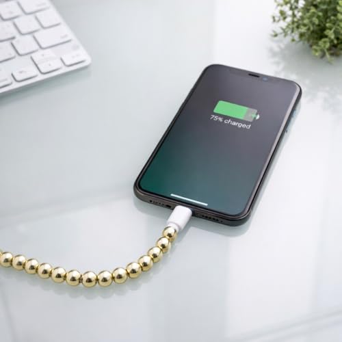 Image of Stylish [Apple MFi Certified] Beaded Phone Charger Cable Metallic Colors USB Cable 2 in1 USB-C Charging Cord for Smartphones 3.3ft (Gold)