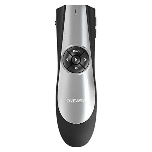 BYEASY Wireless Presenter, RF 2.4GHz Presentation Clicker Remote 100 FT, USB PowerPoint PPT Clicker with Red Laser Pointer, Volume Control for Google Slides- Black