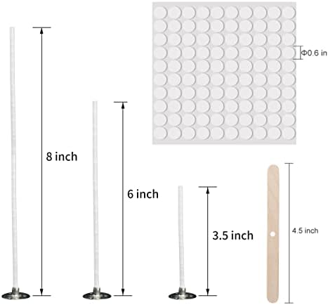 300Pcs Functional Smokeless Candle Wicks,1pcs Centering Device, Pre-Waxed Cotton Core Wicks with Metal Sustainer Tabs for Pillar Candle Making and Candle DIY Christmas Gift,9cm/3.5in,15cm/6in,20cm/8in