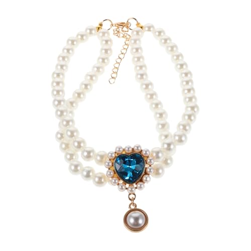Milisten Adjustable Double Faux Pearl Heart Pendant Necklace for Dogs Stylish Pet Jewelry for Weddings Anniversaries and Celebrations