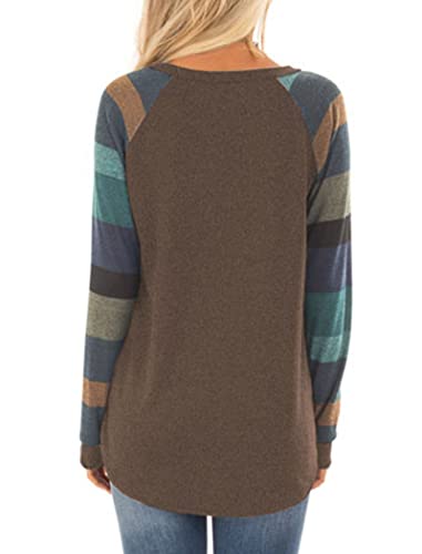 Halife Women'S Casual Scoop Neck Long Sleeve Tunic Shirt Top Blouse Coffee L thumb #2