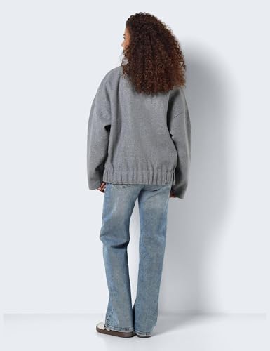 NOISY MAY Damen Jacke Oversize hoher Kragen Lange überschnittene Ärmel Fronttaschen, Farben:Grau-2, Größe:L