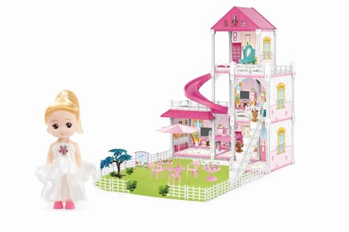 Image of Princess Doll House for Girls Toddlers 3 Story 6 Rooms Playhouse with Dolls Toy Figures, Furnitures, Accessories, Doll House Toys Gift for Kids Gift for for 3 4 5 6 7 8 9 10 Year Old