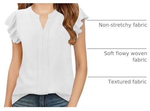 Image of Floral Find Girls Casual Ruffle Short Sleeve V Neck Textured Shirts Summer Dressy Tunic Top Blouses