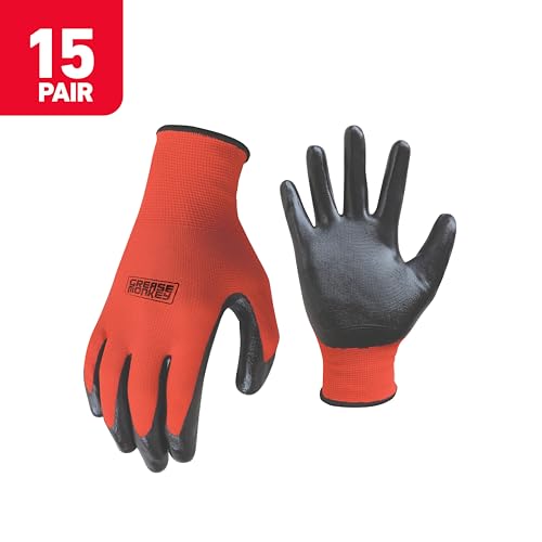 Image of Grease Monkey Work Gloves, Men's Nitrile All Purpose Gloves with Grip for Construction, Safety, Mechanics, Touchscreen