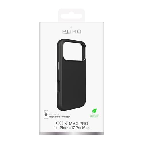 Puro Coque en silicone liquide pour iPhone 17 Pro Max, noir « ICON MAG PRO » Magsafe, bord de l'appareil photo et boutons en aluminium