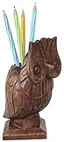 Store Indya Wooden Owl Spectacle Eyeglass Sunglasses Holder with Pen Holder Hand Carved From Mango W