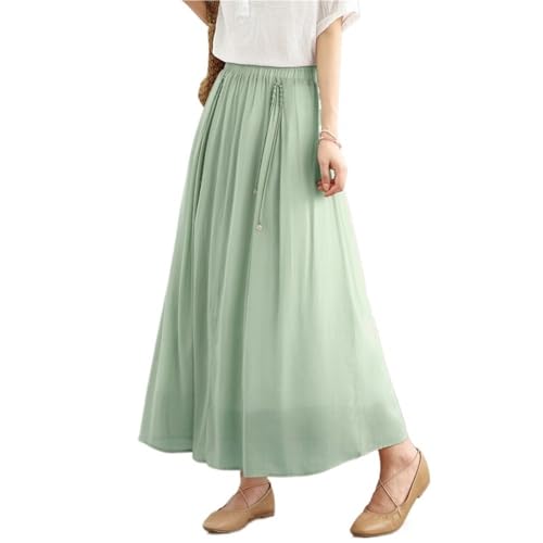 Women's Casual A-Line Big Swing Maxi Skirt Elastic High Waist Pleated Hem Flowy Long Skirts for Summer Beach Vacation