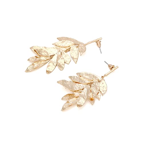 Golden Leaf Cluster Earrings for Women, Golden Leaf Chandelier Earrings, Gold Tree Leaf Statement Dangle Earrings Hypoallergenic, Cute Leaf Plant Drop Earrings, Flower Floral Leaf Bohemian Earrings3