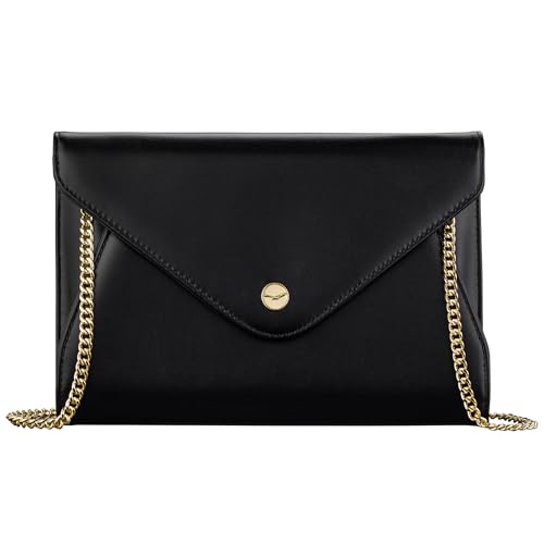 Claasico Evening Clutch Purses For Women - Elegant Envelope Clutch RFID Bag with Detachable Chain(Noir Luxe (Black))