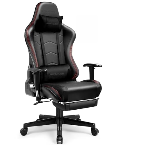 GTPLAYER Chaise Gaming Ergonomique avec Repose-Pieds et Enceintes Bluetooth, Accoudoirs Réglables, Appui-tête, Soutien Lombaire Réglable, Hauteur Réglable,...