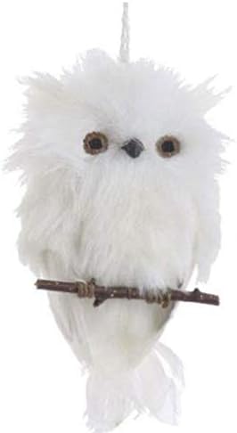 10 Inch Flat White Feather Owl on Branch Christmas Tree Ornament, 10 Inches X 5 Inches X 2 Inches