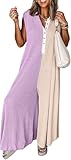 yoeasy Womens Casual Sleeveless Tank Jumpsuits Color Block Wide Leg Comfy Button Down Baggy Rompers (Medium, Purple)
