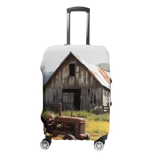Old Wooden Barn Tractor Luggage Cover Tsa Approved Suitcase Covers for Luggage Elastic Washable Suit Case Covers Anti-Scratch Travel Luggages Sleeve Suitcase Protector Fits 19-30 Inch Case(L)