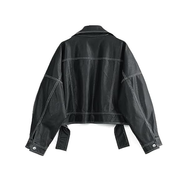 Adhdyuud Vrouwen Moto Biker Pu Jas Streetwear Turn-Down Kraag Faux Lederen Jas Casual Korte Uitloper