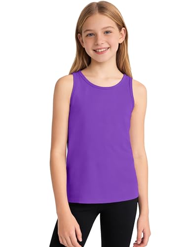 Image of Auranso Girls Tank Tops Cotton Sleeveless Undershirts Athletic Shirts Racerback Dance Outfit Workout Tops