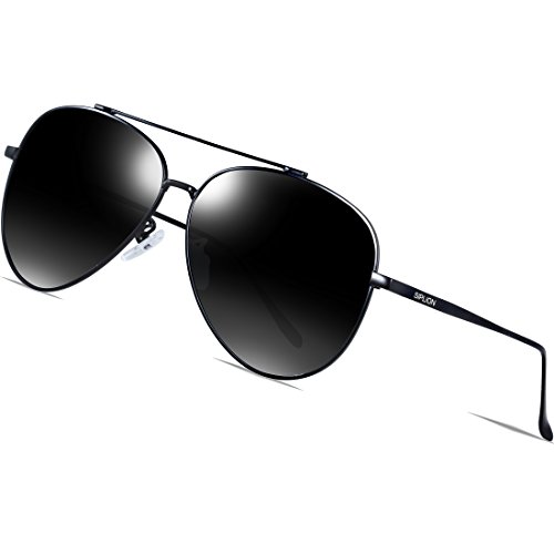SIPLION Gafas de sol hombre Gafas de aviador polarizadas Gafas de sol con marco metálico 8002Negro