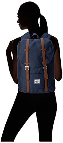 Image of Herschel Retreat Backpack, Navy /Tan Synthetic Leather, Mid-Volume 14.0L