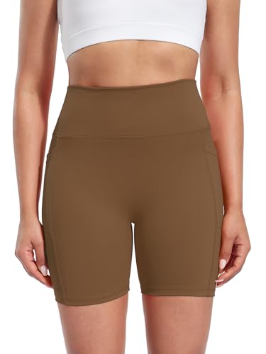 Womens Biker Shorts with Pockets 5 Buttery Soft Gym Yoga Shorts S96-Br M