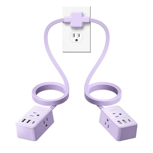 Image of NTONPOWER Double Extension Cord 12 FT, Twin Extension Cord Splitter, 6 FT Purple Extension Cord on Each Side, 20W USB C & 2 USB A & 3 Outlets, Split Power Strip with Flat Plug for Home Dorm Room