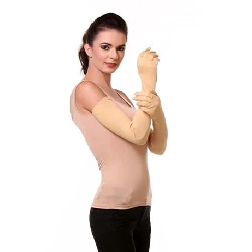 Image of Women's Cotton Full Hand Sun UV Protection Gloves, Hand Socks with Finger Arm Sleeves for Summer, Winter and Cold Dust for Men & Unisex 24 inch Long Gloves for Bike, Riding, washable & reusable