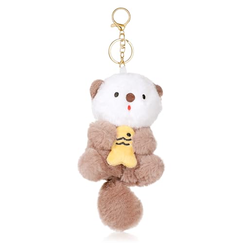 Gsbnjuy Plush Keychain Otter Charm for Women Cute Otter Key Ring Bag Charm for Animal Lovers Handbags Purses Backpacks Car Keys Adorable stuff Christmas