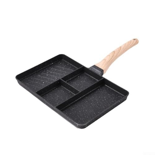 Sartén para huevos, antiadherente, piedra Maifan, 37 x 27 cm, con cuatro agujeros, para desayuno, filetes, cocina, color blanco y negro (negro)