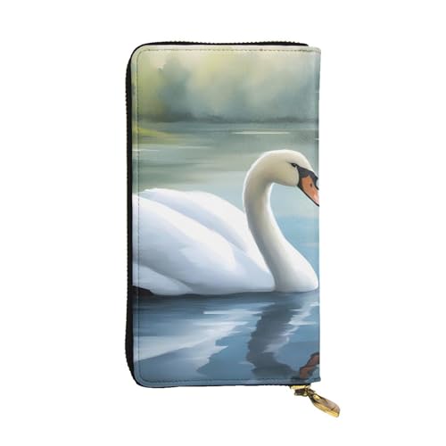 Leather Wallet - Stylish and Durable Wallet for Women with Multiple Compartments and Zipper Design Beautiful White Swan Picture
