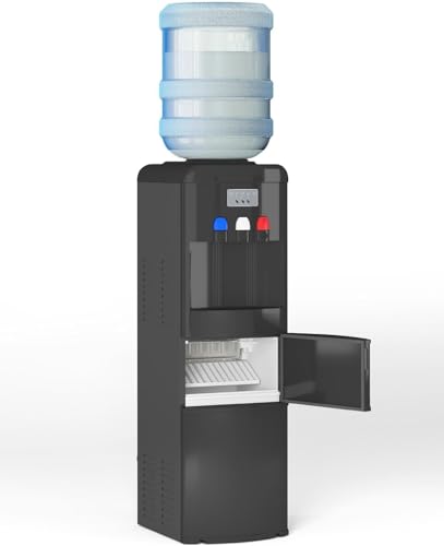 TABU 3-in-1 Water Dispenser with Ice Maker, 33LBS/24H Ice Making Water Cooler with 3 Temperature Settings - Hot, Cold & Room Water, 3 or 5 Gallon Bottles, Child Safety Lock for Home and Office, Black