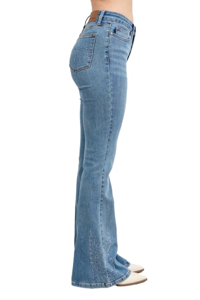 Judy Blue High Waist Western Embroidery Detail Flare Jeans 886064