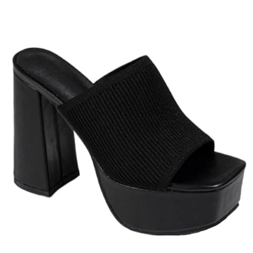 Women's Knitted Suede Platform Chunky Heel Casual Sandals Comfortable Fashion Summer Sexy Open Toe Increase Height Slip On Beach Block Heel Slippers for Outdoor Indoor Party