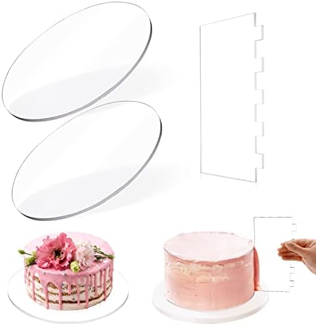 Zimoer 2x Tortenplatten Rund 26cm Acryl - Transparente Kuchenplatte Mit Schaber