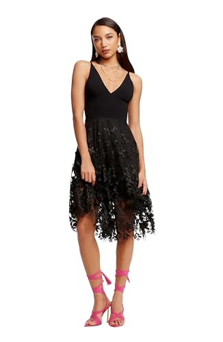 Dress the Population Women's Darleen Sleeveless 3D Floral Fit & Flare Midi Dress -Black, M