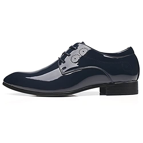 Dress Shoes for Men Lace Up Derby Shoes Pointed Toe PU Leather Low Top Slip Resistant Rubber Sole Anti-Slip Block Heel Classic(Blue,10 M US)2